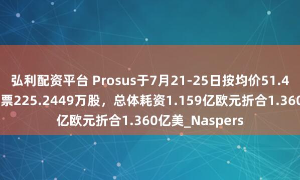 弘利配资平台 Prosus于7月21-25日按均价51.4684欧元回购股票225.2449万股，总体耗资1.159亿欧元折合1.360亿美_Naspers